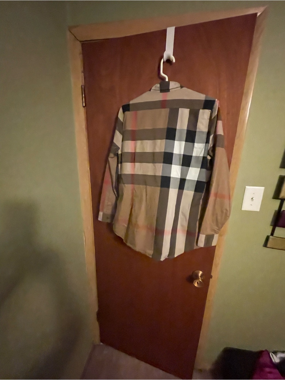 Burberry Classic Check Button-Up Shirt in Tan, Black, White, Red - Picture 9 of 10